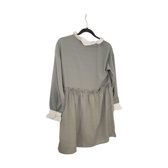 YOCO Dress Womens Small Sage Green Long Sleeve Ruffle Collar Floral Applique - Picture 3 of 16